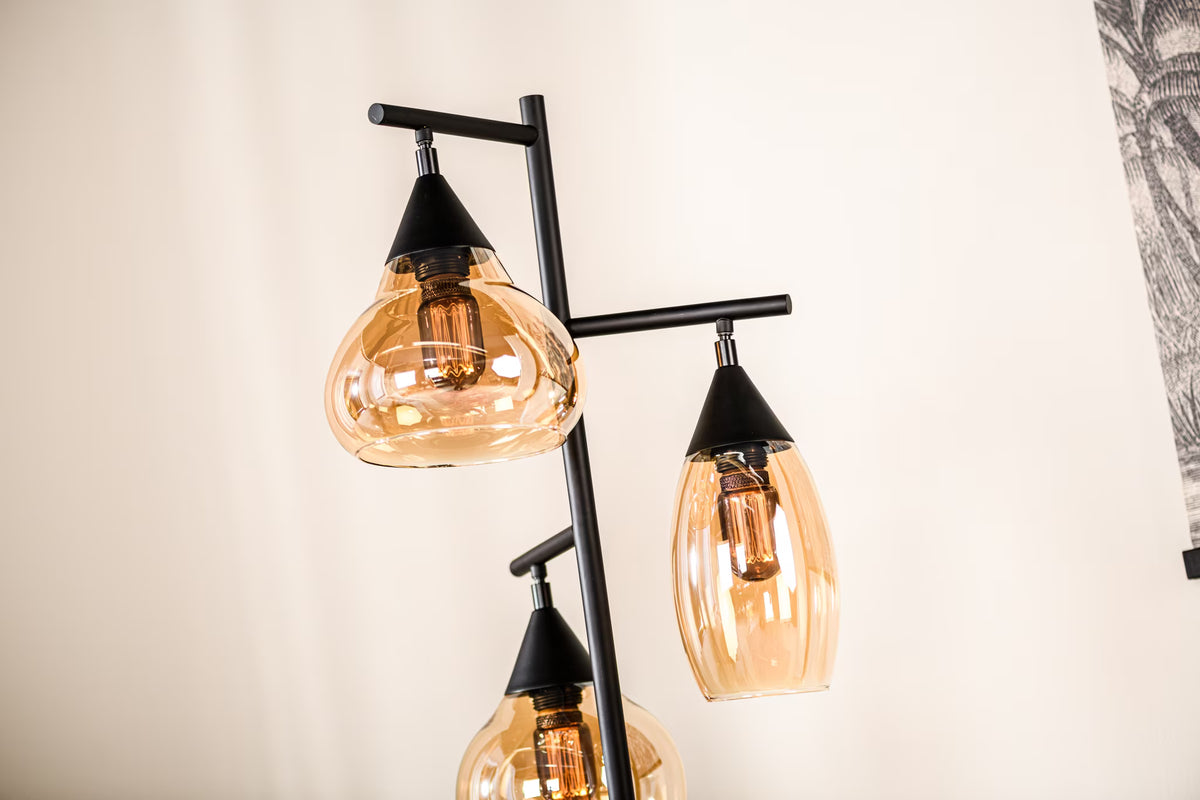 Vloerlamp 3-lamps, Glas, kleur Amber (internet retour)