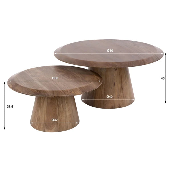 Salontafel Juna - Rond - Acaciahout - Set van 2 (internet retour)