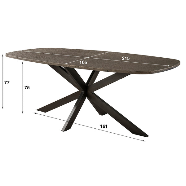 Eettafel Montier - Deens Ovaal - Liquid Metal - 215 cm (internet retour)