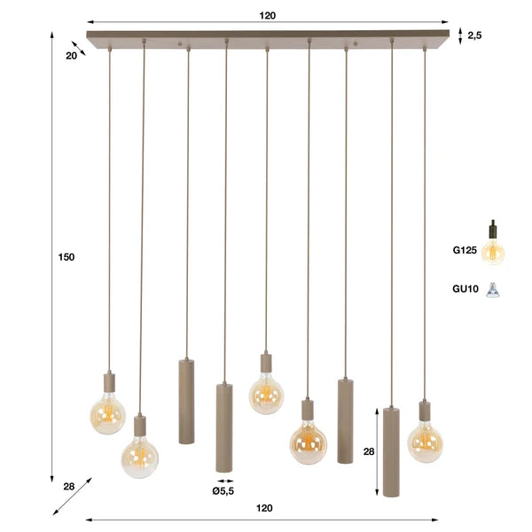 Hanglamp Soley - 9-lichts - Beige - Amberglas - Met Spots (internet retour)