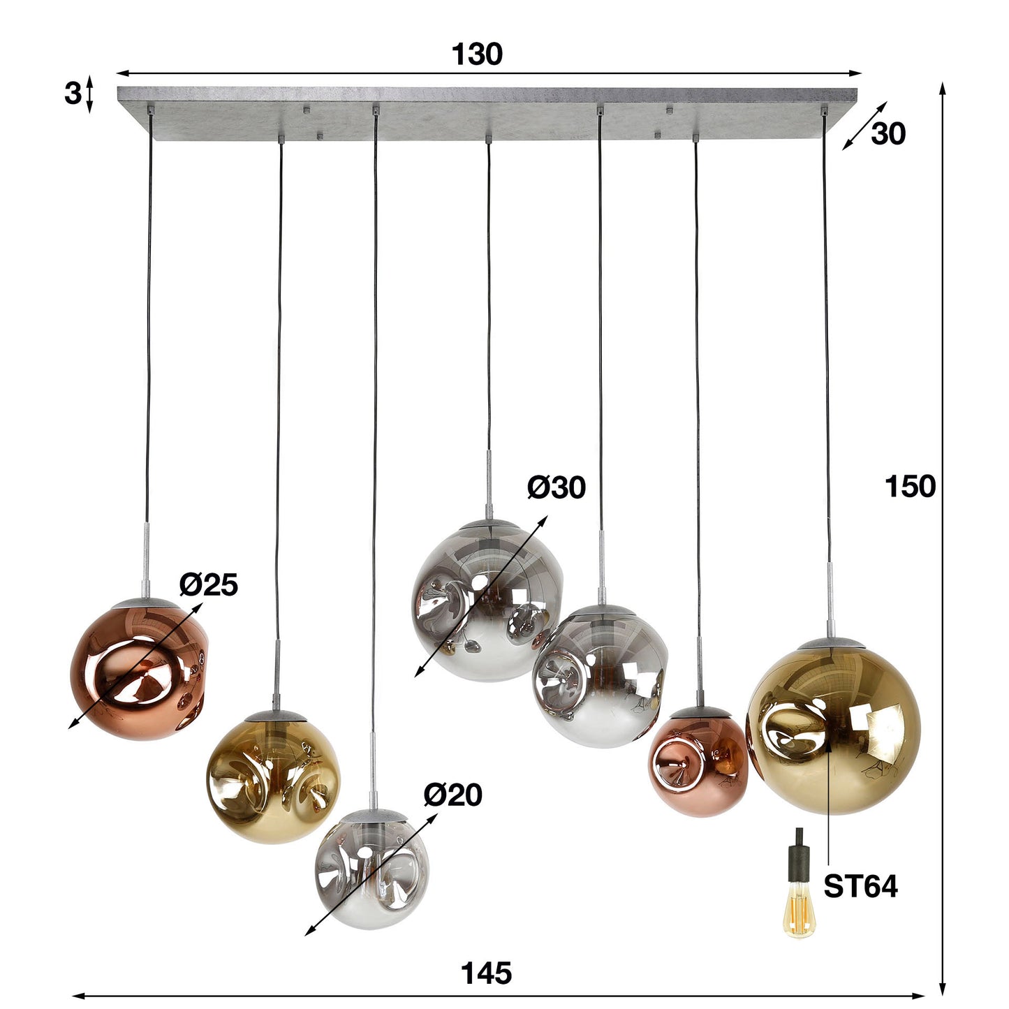 Hanglamp Verity - 7-lichts - Amber Mix (Internet retour)