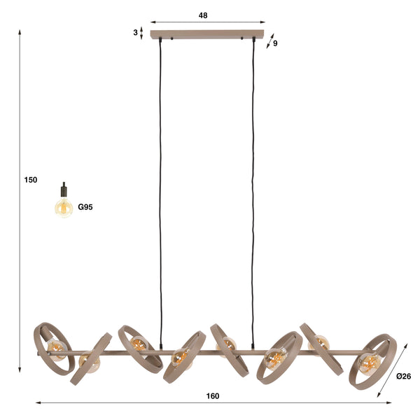 Hanglamp Amara - 8-lichts - Beige - Metaal (Internet retour)