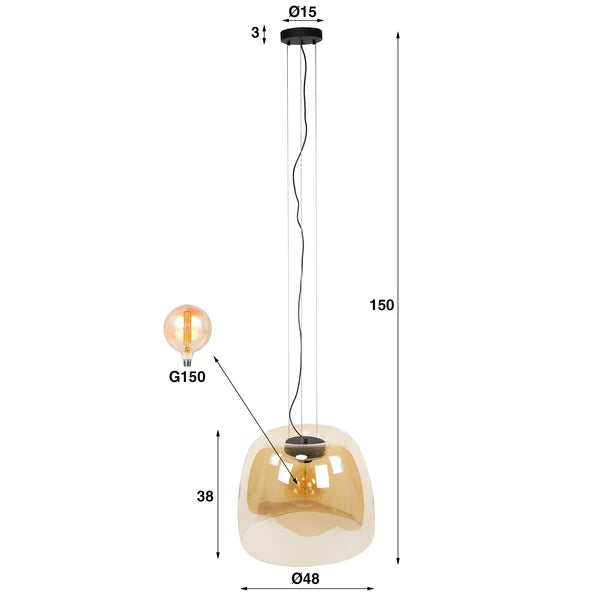 Hanglamp Lunaris XL - 1-lichts - Amberkleurig - Glas (Internet retour)