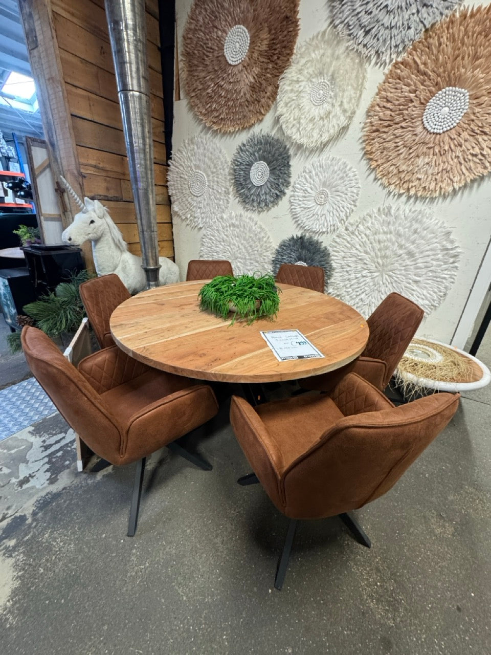 Ronde eettafel + 6 Stoelen + Pot Gratis Retour24