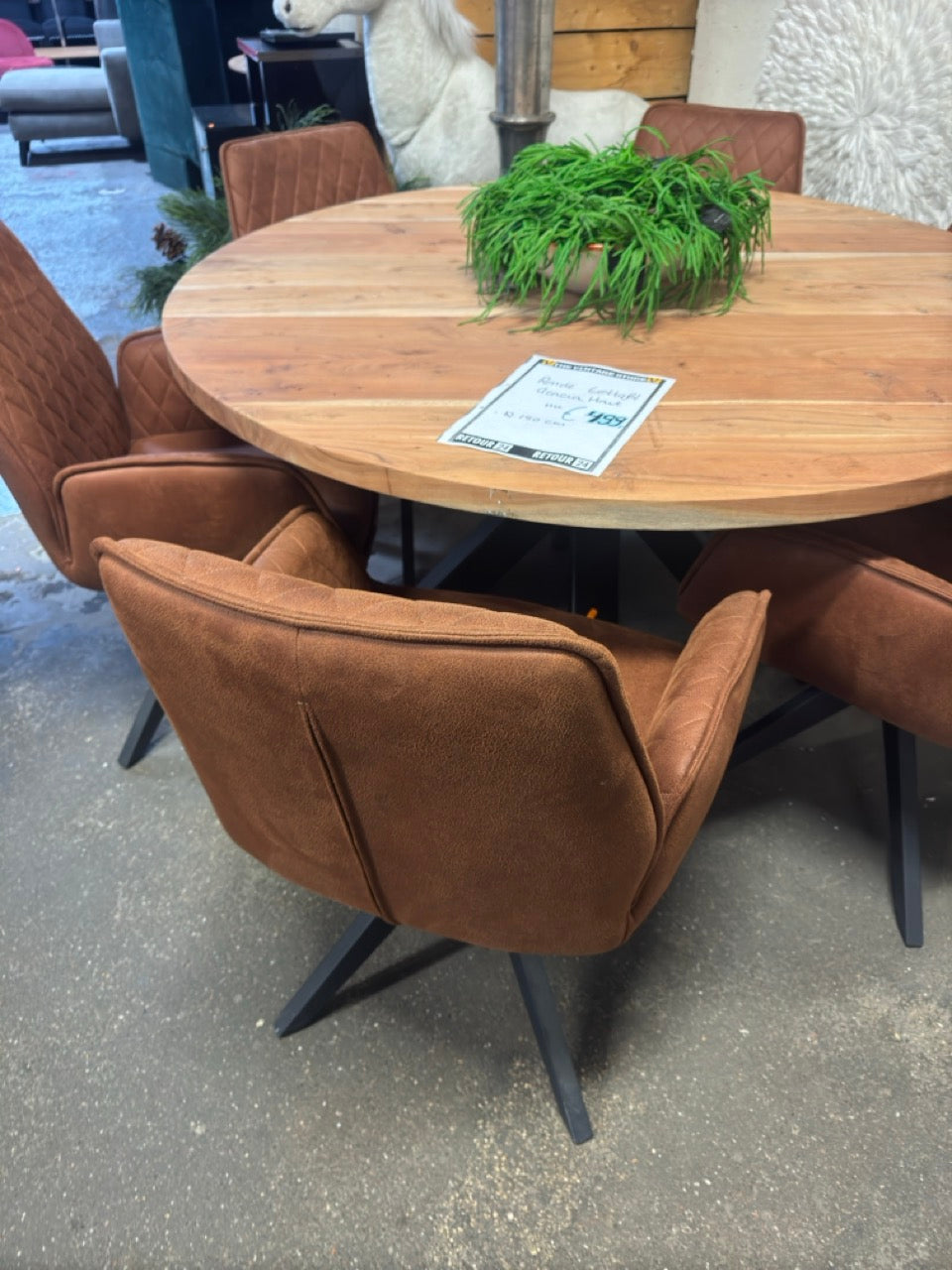 Ronde eettafel + 6 Stoelen + Pot Gratis Retour24