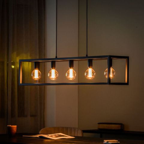 Hanglamp zwart staal 5-lichts - Tiamo Retour24
