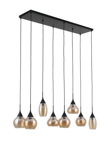 Hanglamp zwart amber glas 8-lichts - Lungo Retour24