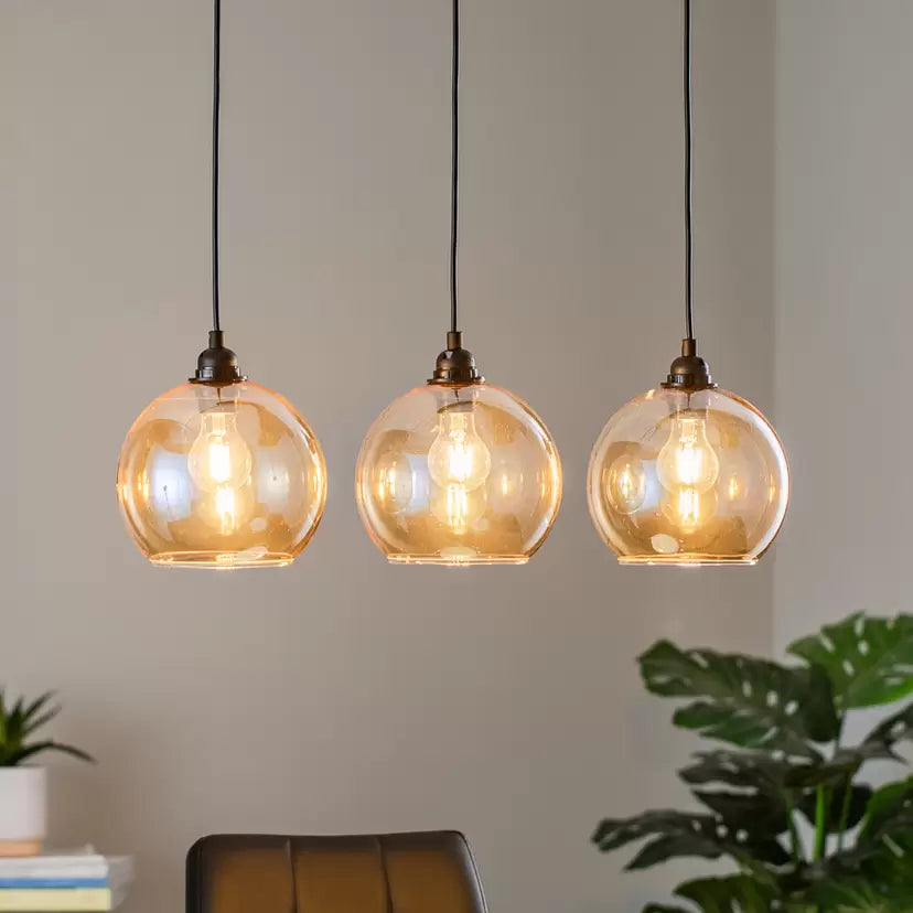 Hanglamp goud 022 3-lamps lineair glas Ø20cm Retour24