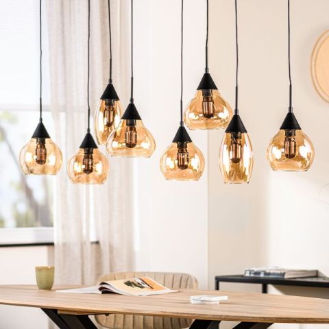 Hanglamp zwart amber glas 8-lichts - Lungo Retour24