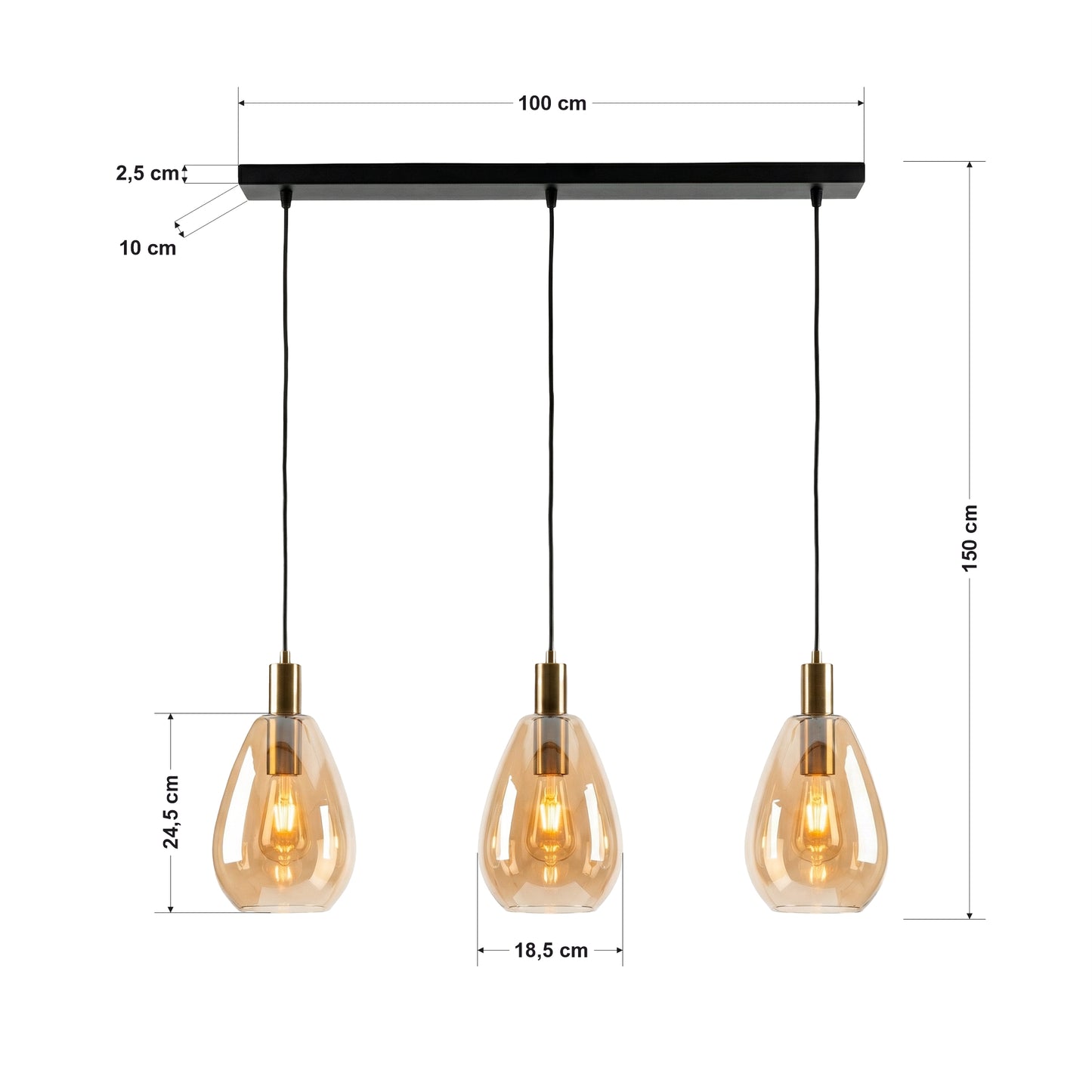Hanglamp Rhode - 3-lichts - Amberkleurig (Internet Retour)