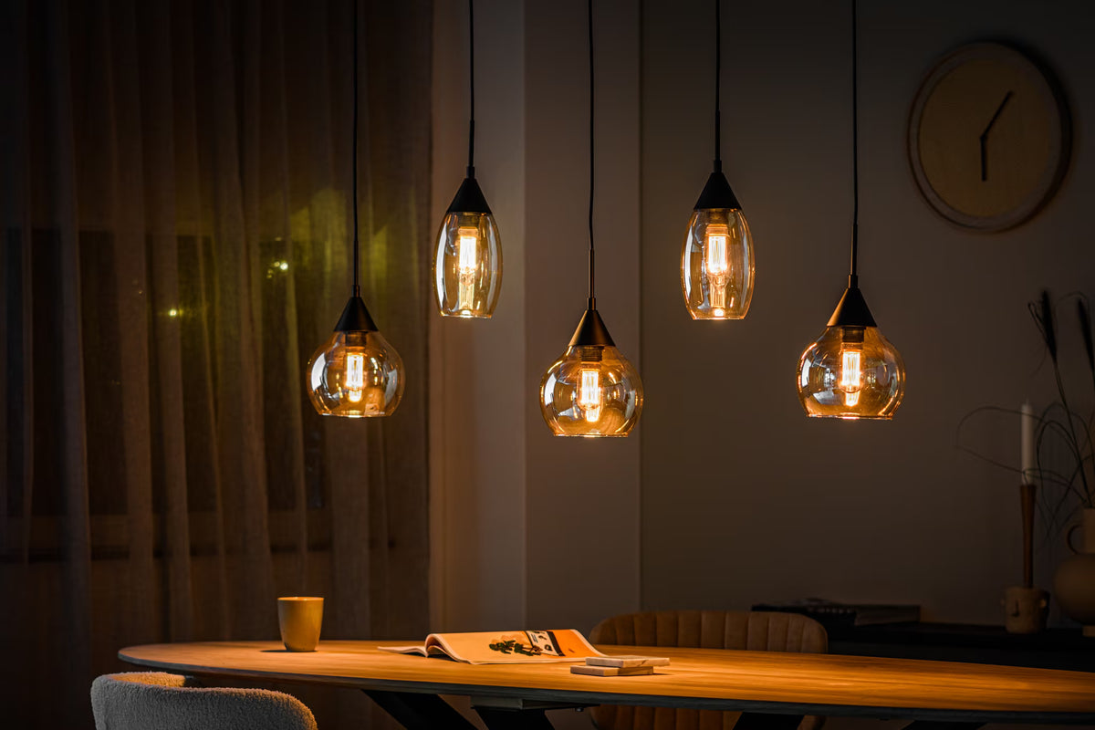 Hanglamp 5-lamps, Glas, kleur Amber (internet retour)