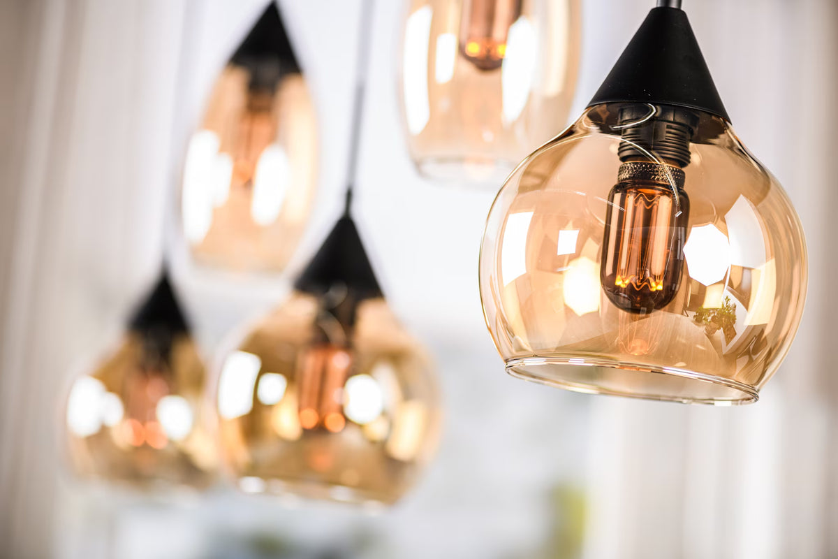 Hanglamp 5-lamps, Glas, kleur Amber (internet retour)