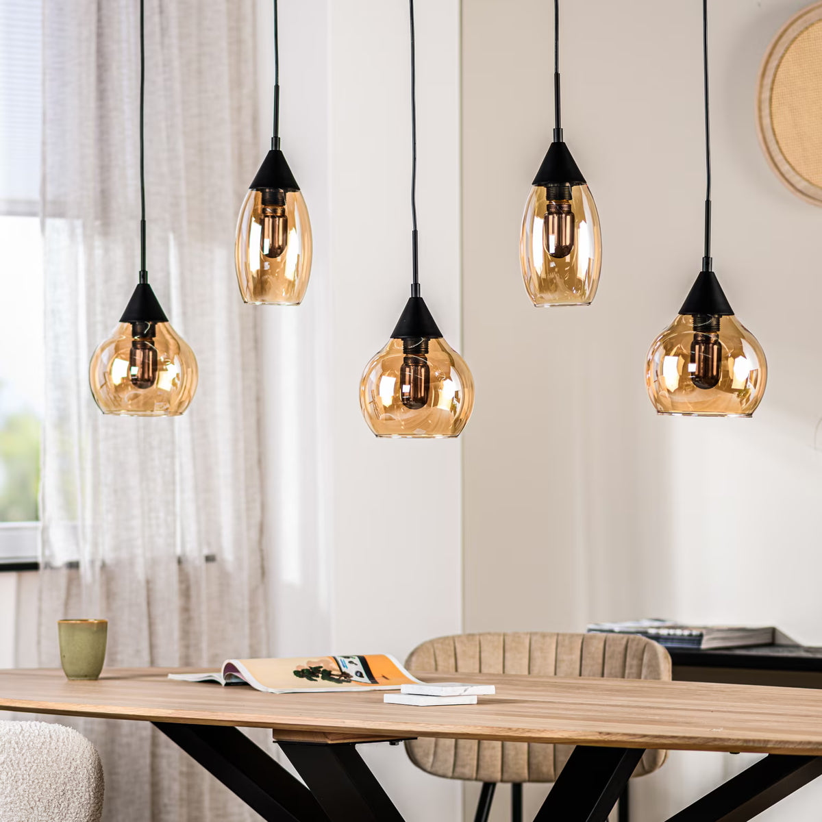 Hanglamp 5-lamps, Glas, kleur Amber (internet retour)