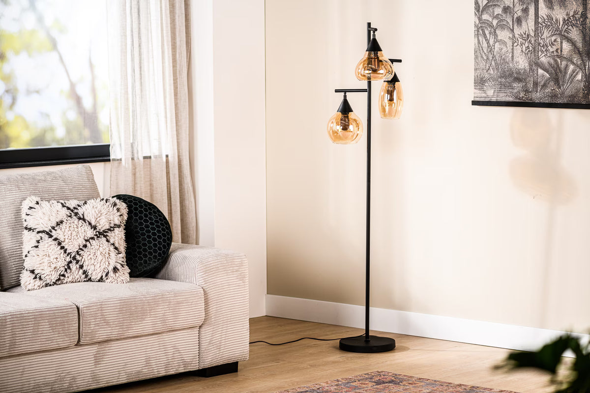 Vloerlamp 3-lamps, Glas, kleur Amber (internet retour)