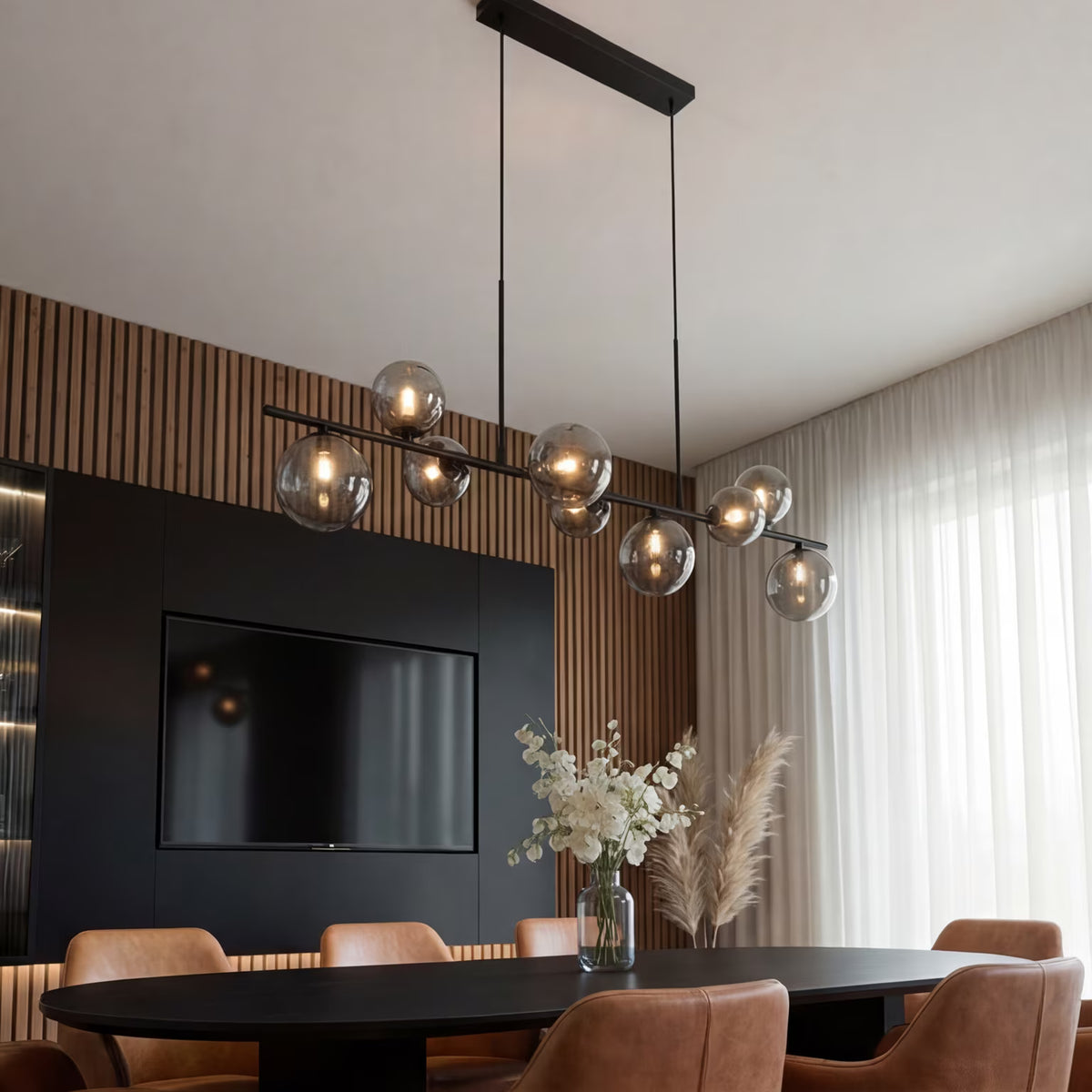 Hanglamp 9-lichts, Glas, kleur Smoke (internet retour)