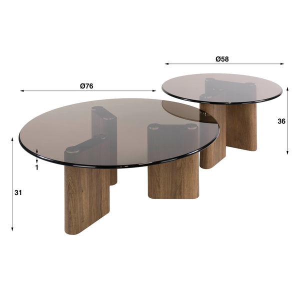 Salontafel Mistral - Rond - Brons Glas - Set van 2 (internet retour)
