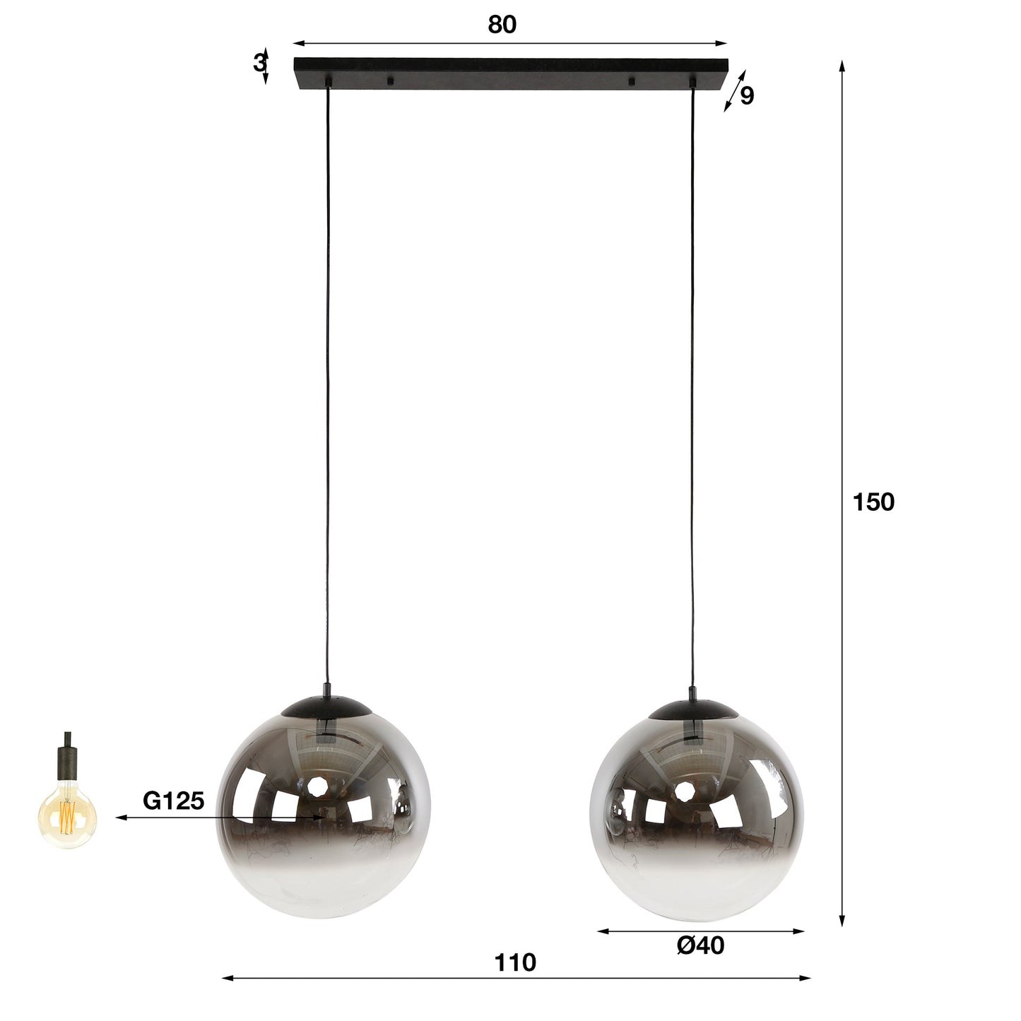 Hanglamp Bubbly - 2-lichts - Smoke (Internet retour)