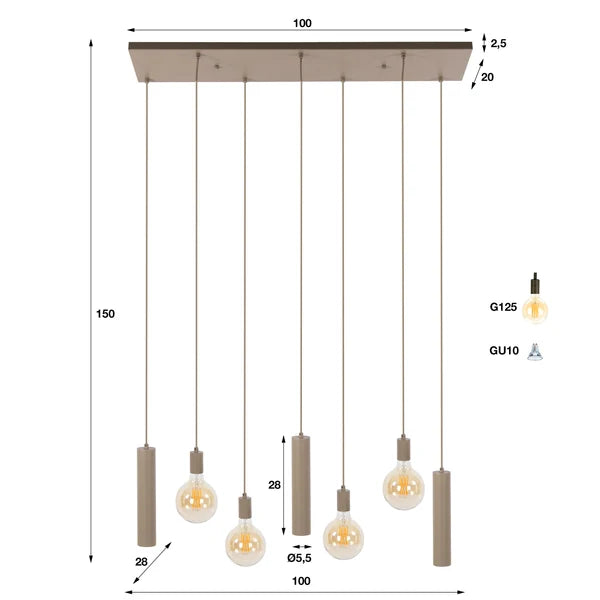 Hanglamp Soley - 7-lichts - Beige - Amberglas - Met spots (Internet retour)