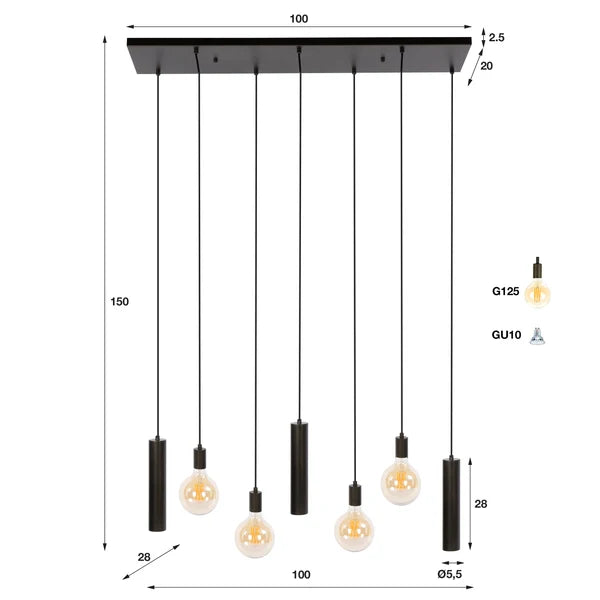 Hanglamp Soley - 7-lichts - Brons - Amberglas - Met Spots (internet retour)