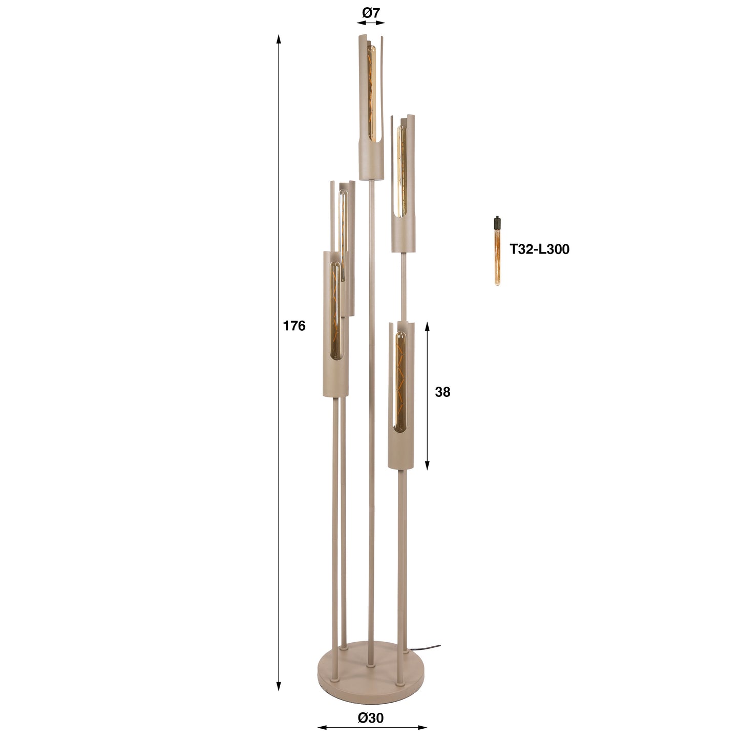 Vloerlamp Lumen - 5-lichts - Beige (Internet Retour)
