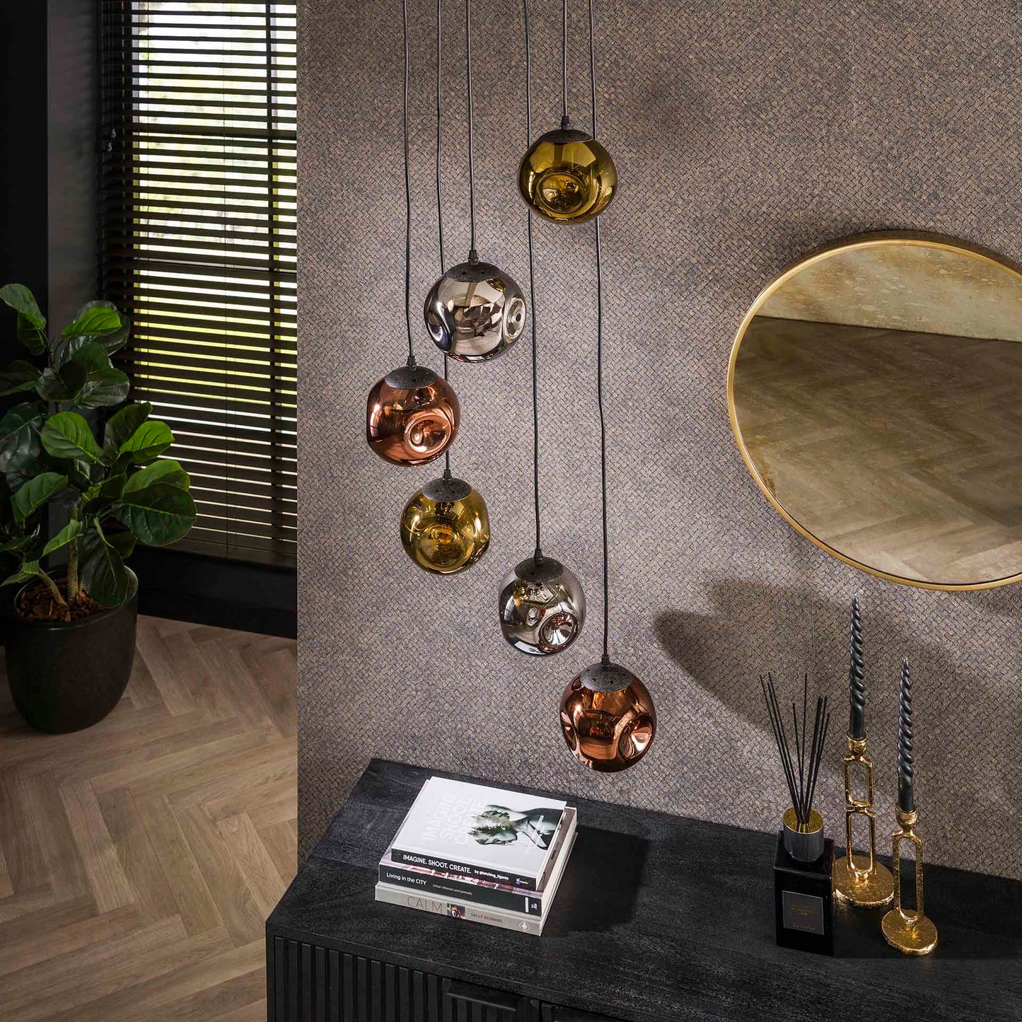 Hanglamp Petra - 6-lichts - Amber Mix (Internet retour)