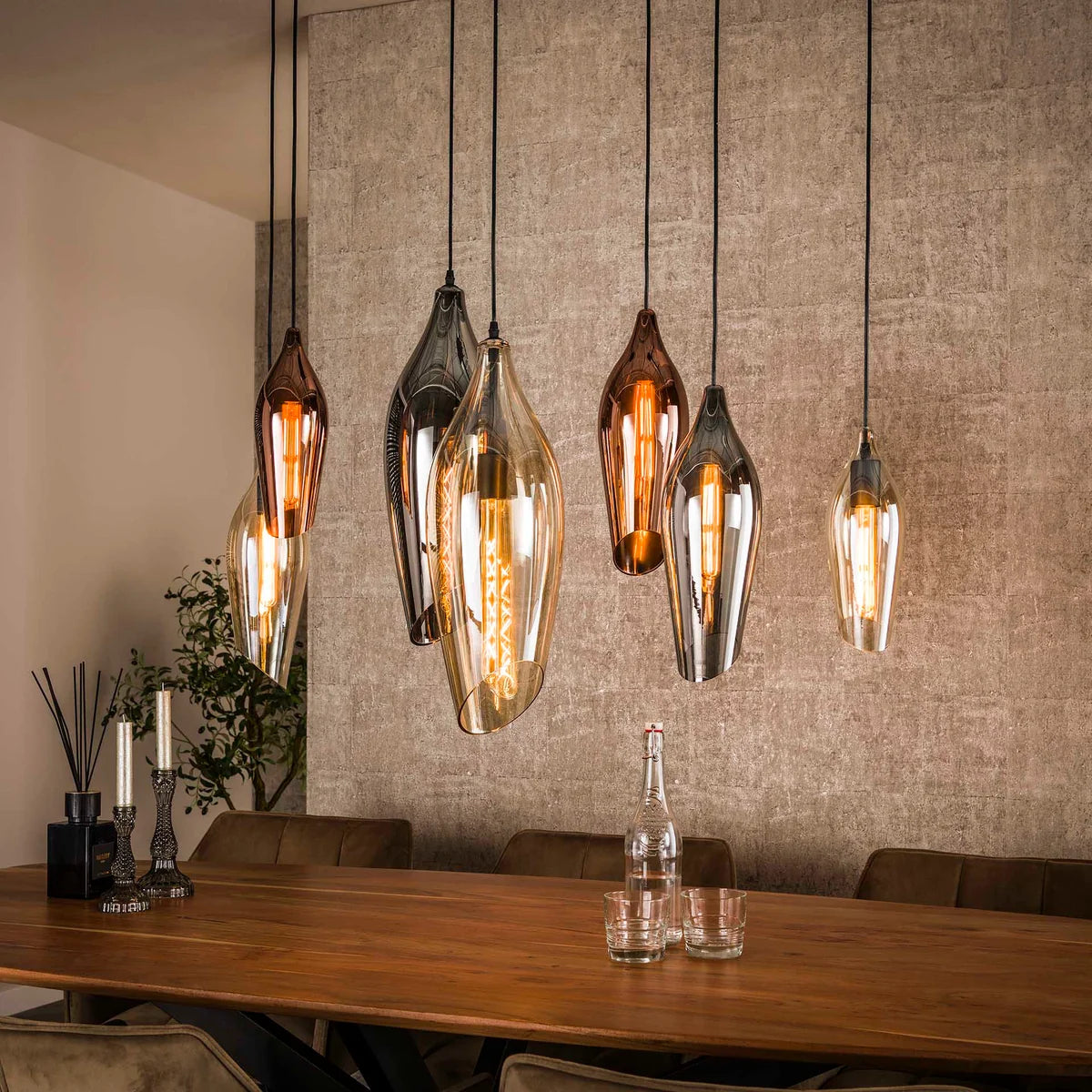 Hanglamp Alune - 7-lichts - Amber Mix - Glas (Internet retour)