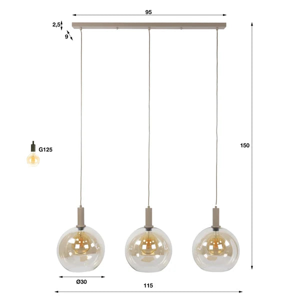 Hanglamp Serene 4+3-lichts - Beige - Amberglas (Internet retour)