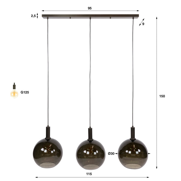 Hanglamp Sira - 3-lichts - Brons - Glazen Bollen (Internet Retour)