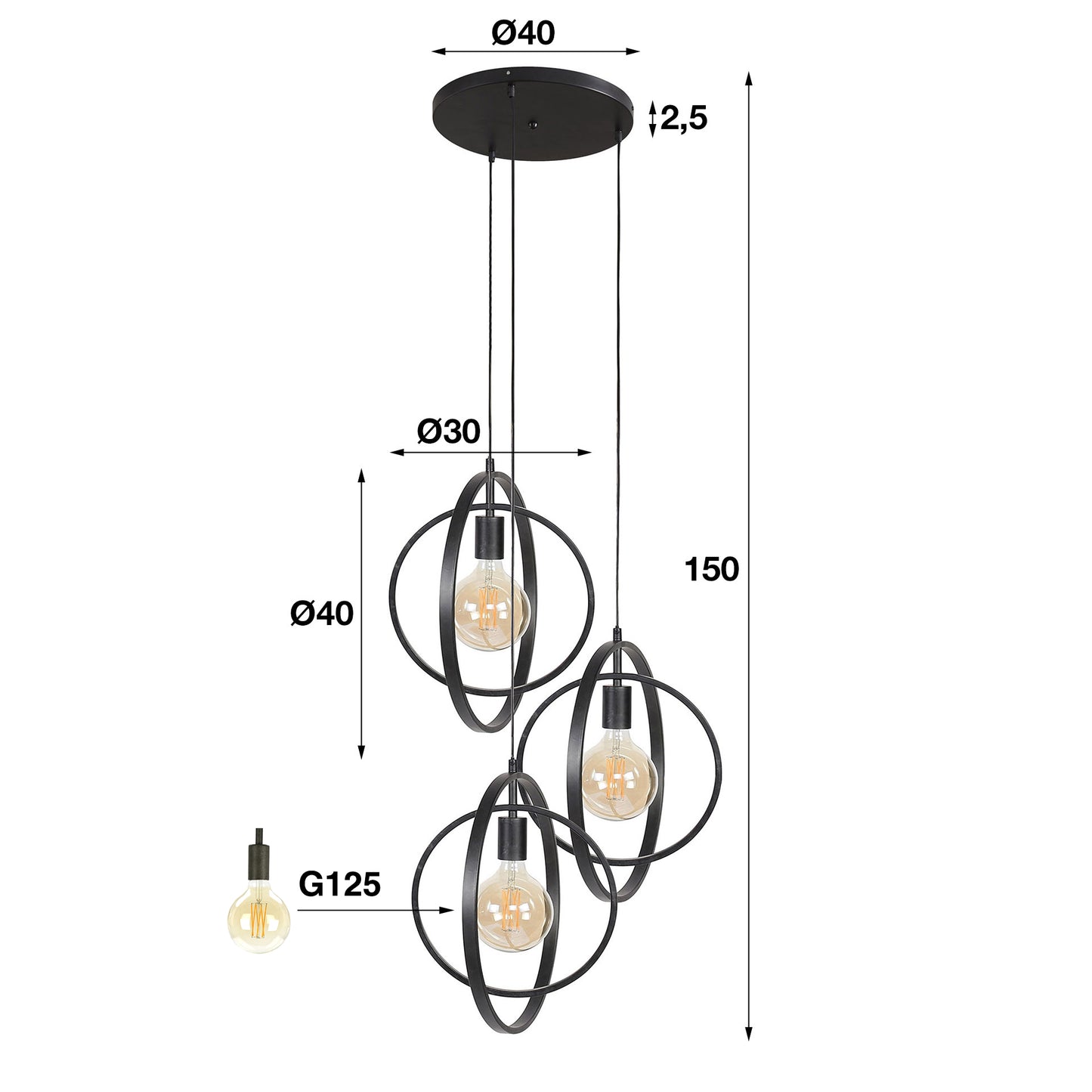 Hanglamp Gava - 3-lichts (Internet retour)