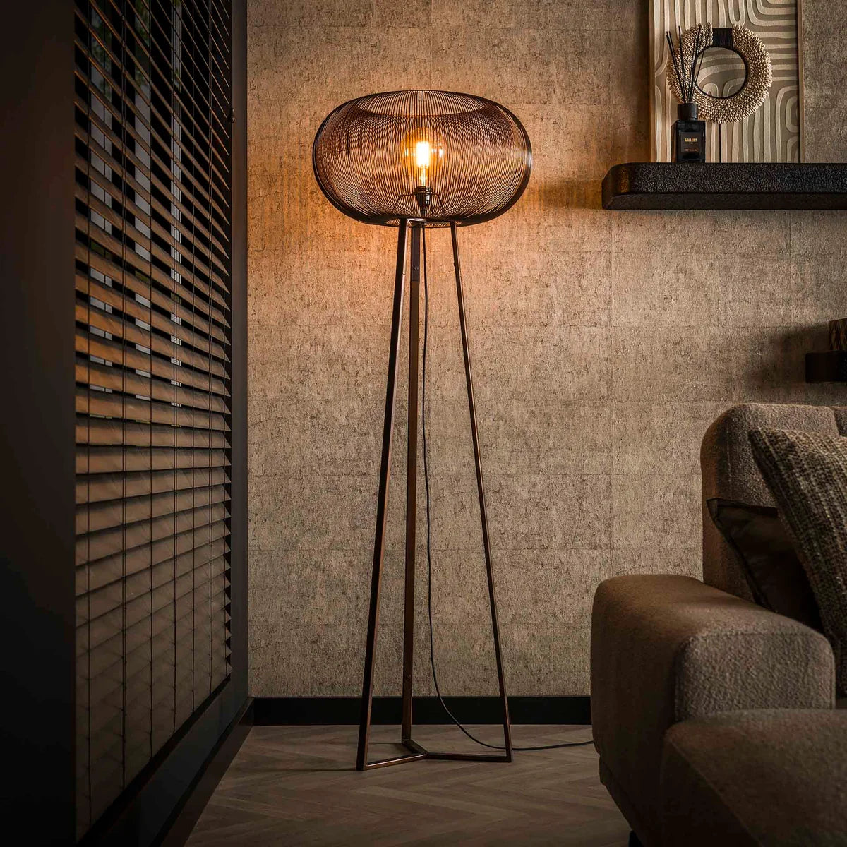 Vloerlamp Vivienne - 1-lichts - Koper - Metaal - 170 cm (internet retour)