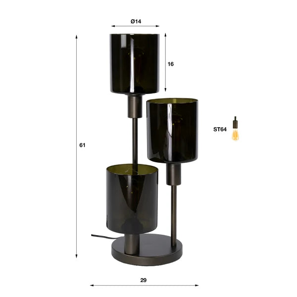Tafellamp Lucaro - 3-lichts - Brons - Glas (internet retour)