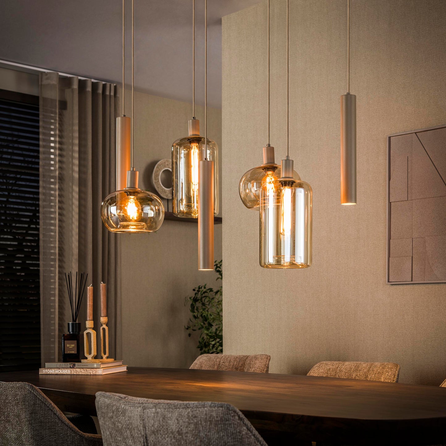 Hanglamp Avelore - 7-lichts - Amberglas (Internet retour)
