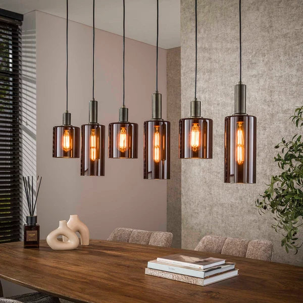 Hanglamp Lucaro - 6-lichts - Brons - Glas (internet retour)