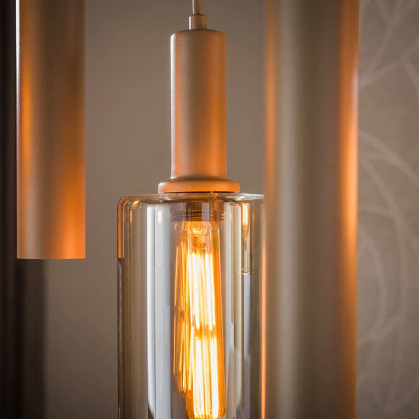 Hanglamp Lucaro - 9-lichts - Beige - Amberglas - Met Spots (internet retour)