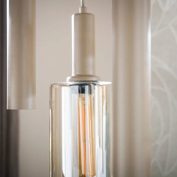 Hanglamp Lucaro - 9-lichts - Beige - Amberglas - Met Spots (internet retour)