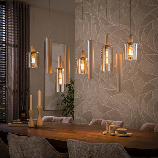 Hanglamp Lucaro - 9-lichts - Beige - Amberglas - Met Spots (internet retour)