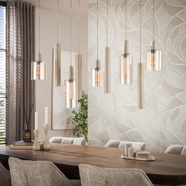 Hanglamp Lucaro - 9-lichts - Beige - Amberglas - Met Spots (internet retour)