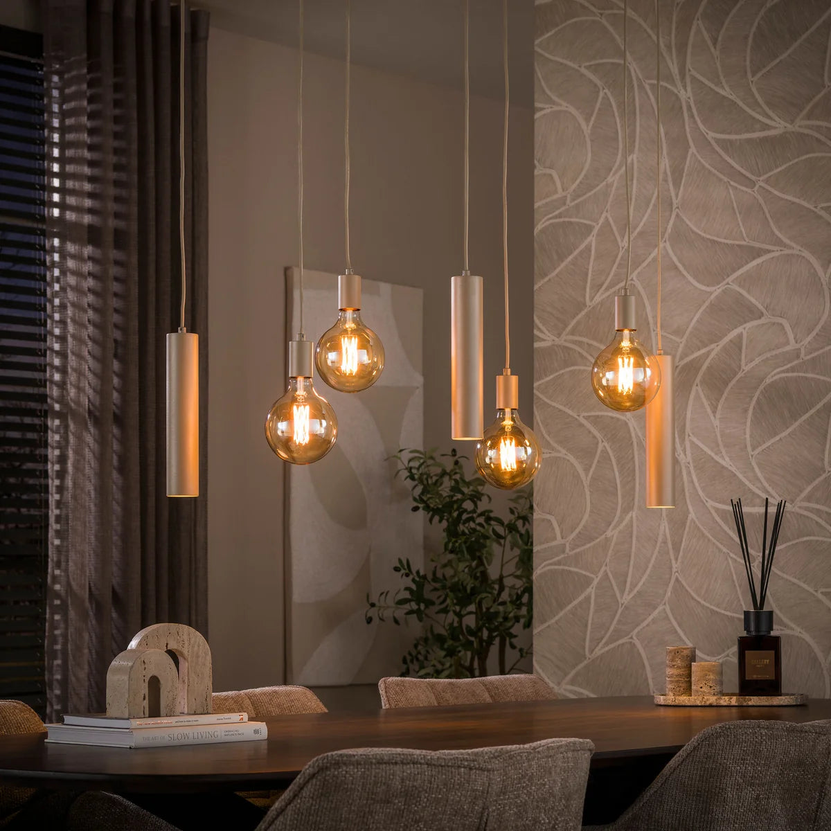 Hanglamp Soley - 7-lichts - Beige - Amberglas - Met spots (Internet retour)