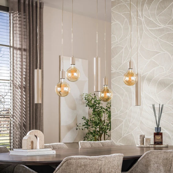 Hanglamp Soley - 7-lichts - Beige - Amberglas - Met spots (Internet retour)