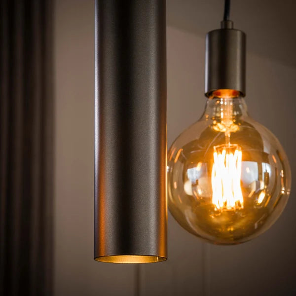 Hanglamp Soley - 7-lichts - Brons - Amberglas - Met Spots (internet retour)