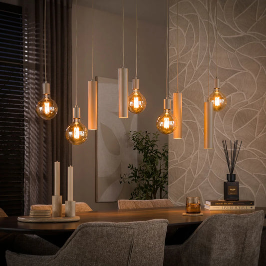 Hanglamp Soley - 9-lichts - Beige - Amberglas - Met Spots (internet retour)