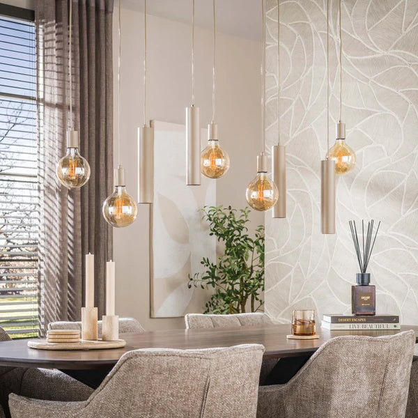 Hanglamp Soley - 9-lichts - Beige - Amberglas - Met Spots (internet retour)