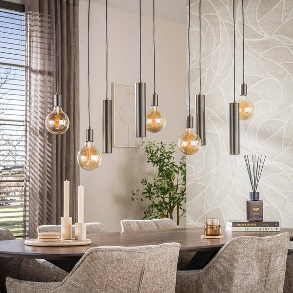 Hanglamp Soley - 9-lichts - Brons - Amberglas - Met Spots (internet retour)