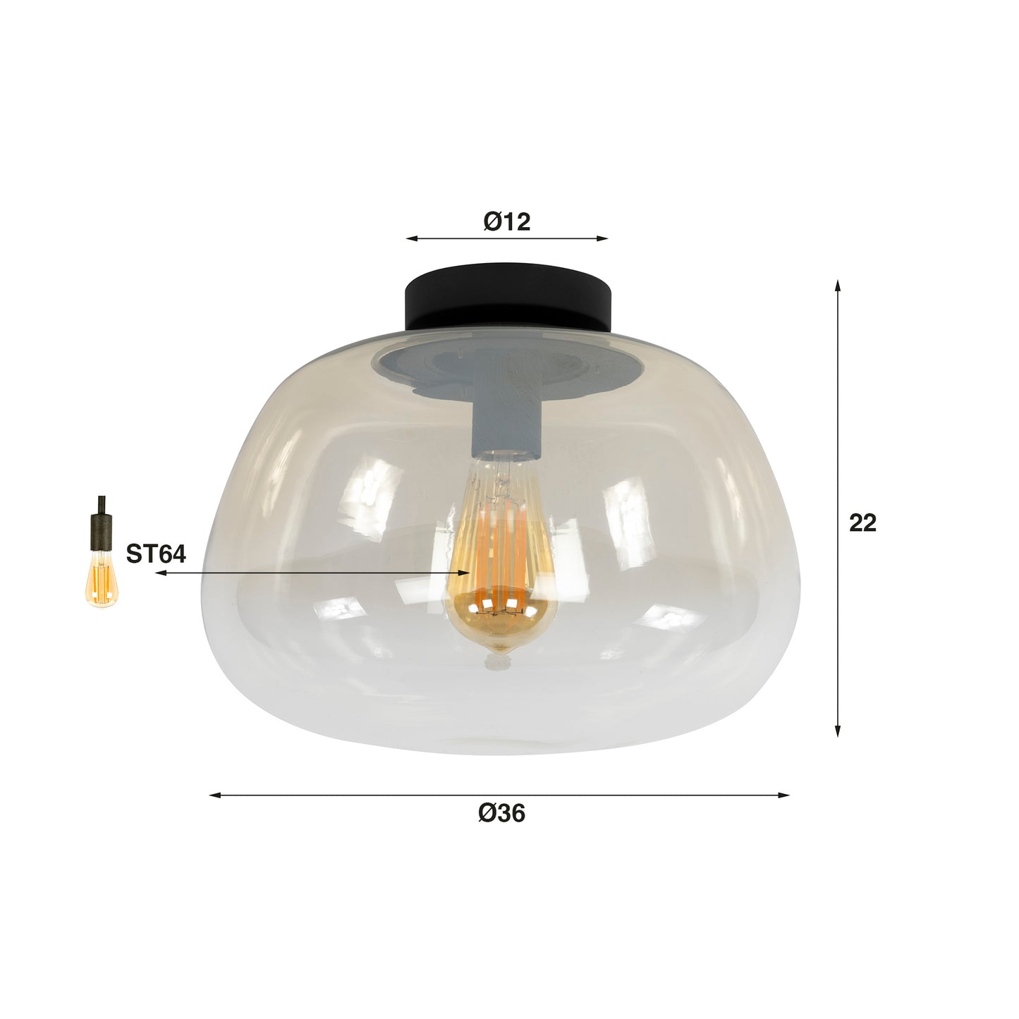 Plafondlamp Luvra - 1-lichts - Amberkleurig (Internet retour)