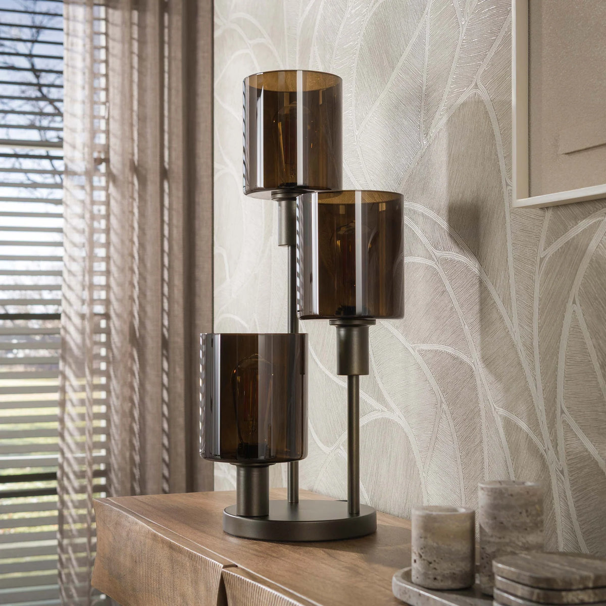 Tafellamp Lucaro - 3-lichts - Brons - Glas (internet retour)
