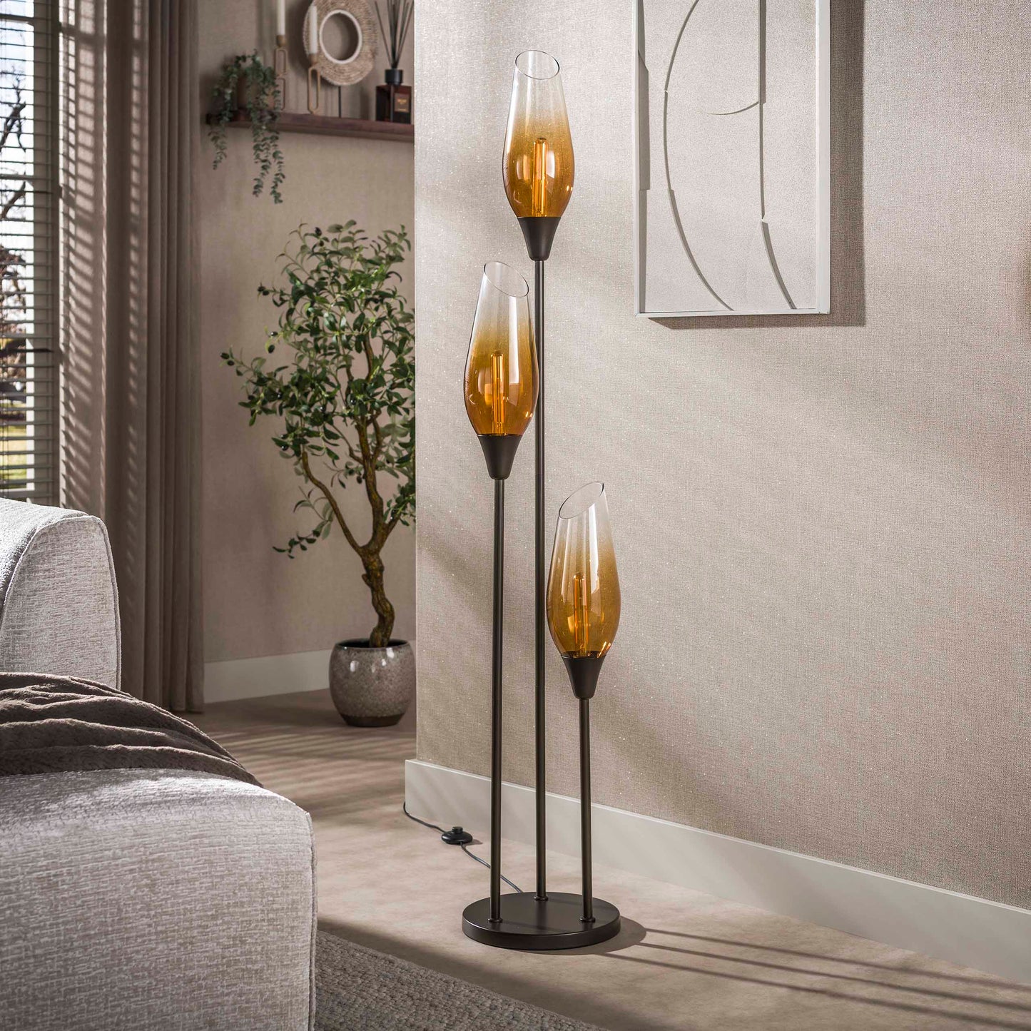 Vloerlamp Alune - 3-lichts - Amber glas - 168 cm (Internet Retour)