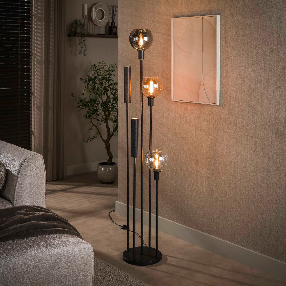 Vloerlamp Luneo - 5-lichts - Amber Mix - 175 cm - Met Spots (Internet retour)