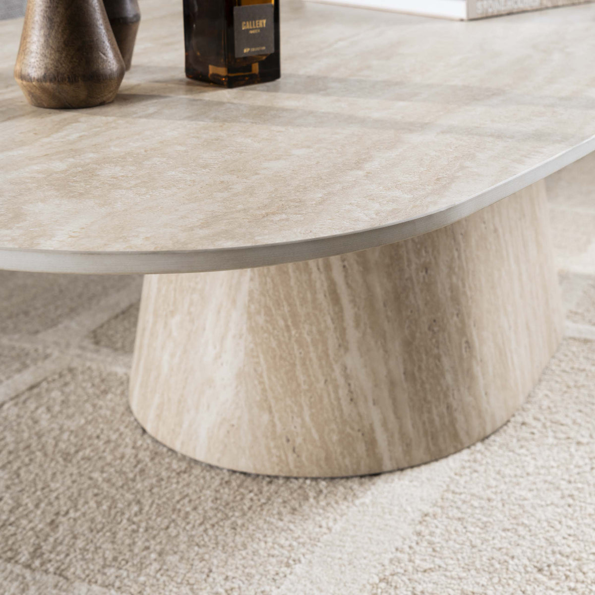 Deens Ovale Salontafel Centro Keramiek in Travertinlook 135 x 70cm