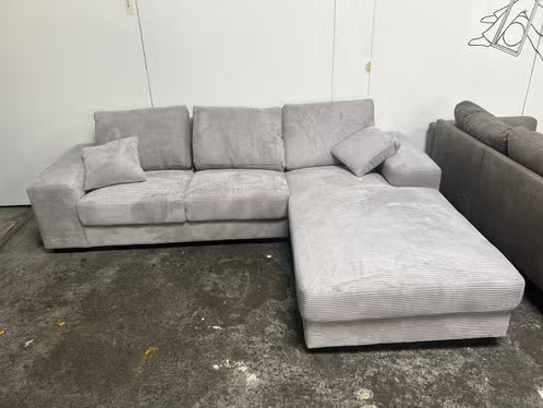 Grote ribstof hoekbank – lichtgrijs – L200 X B280