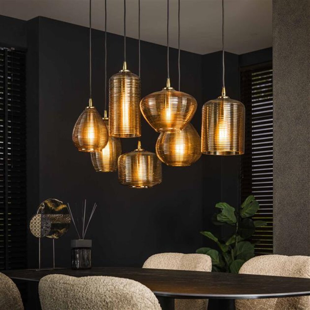Hanglamp Stripe Glass Horizontal 4+3-lichts - Amberkleurig Glas